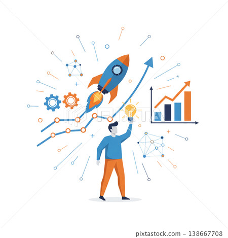 以扁平化手法描繪新創公司、企業家精神和創新。 138667708