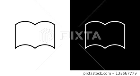 A line icon of an open book silhouette. A monochrome vector illustration set with white and black lines. 138667779