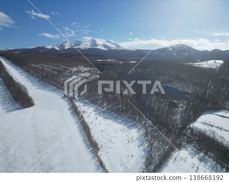 Aerial view of Unabetsu Ski Resort in Shari Town Aerial view of Unabetsu Ski Resort in Shari Town 138668192