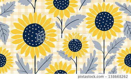 Bright and cheerful pattern with lemon yellow sunflowers background 138668262