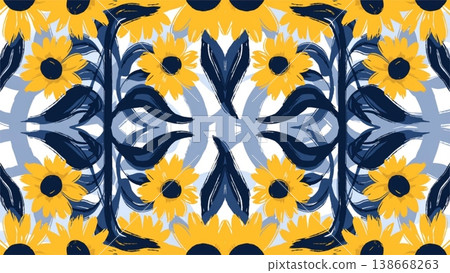 Bright and cheerful pattern with lemon yellow sunflowers background 138668263