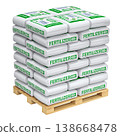White fertilizer bags with abstract label on a pallet isolated on white background - 3d illustration 138668478