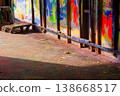 Sunlit Paint-Splattered Corner of Puppet Theater Art Studio Yunlin Taiwan 138668517