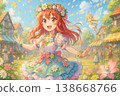 一幅奇幻插畫，描繪了一個熱鬧的鄉村節日，女孩戴著花冠，還有仙女們在慶祝。 138668766