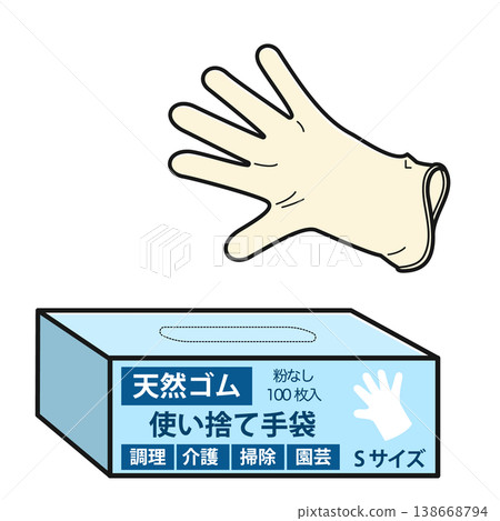 Disposable gloves and their packaging (natural rubber, size S) 138668794