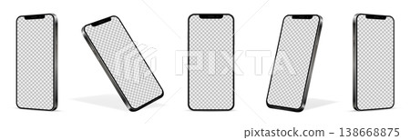 Realistic smartphone mockup. Mobile phone with empty display isolated on white background. Cell phone different angles views 138668875