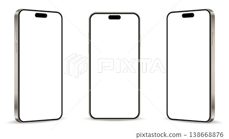 Realistic smartphone mockup. Mobile phone isolated on white background. Cell phone different angles views 138668876