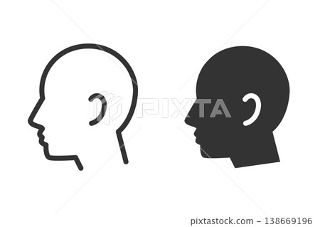 Simple human face icons (side view): line art and silhouette (2 types) 138669196