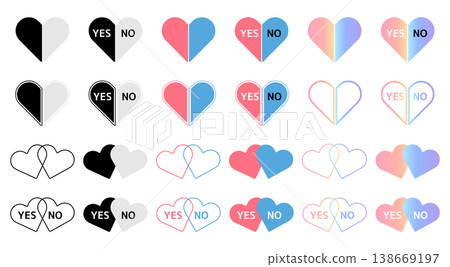 SNS/Web Design - YES/NO Heart Icon Set (2 Choices) - Comparison/Diagnosis/Contrast/Compatibility/Selection 138669197