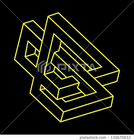 Impossible optical illusion shape. Optical art object. Impossible figures. Sacred geometry. Escher paradox. Impossible optical illusion shape. Optical art object. Impossible figures. Sacred geometry. Escher paradox. 138670032