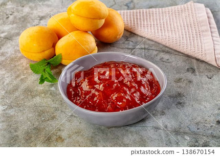 Sweet homemade juicy apricot jam Sweet homemade juicy apricot jam 138670154