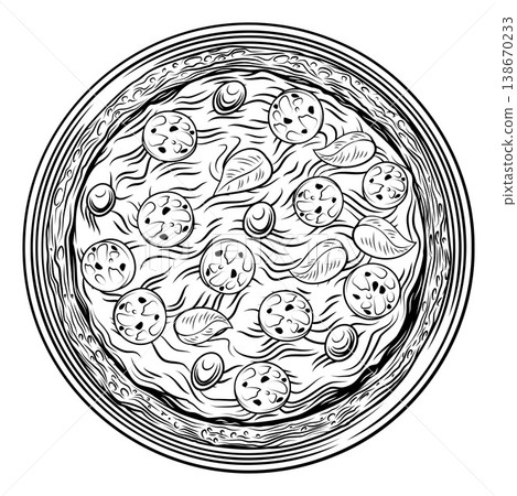 Vintage Woodcut Pizza Illustration Vintage Woodcut Pizza Illustration 138670233