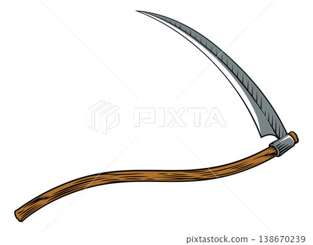 Scythe Farming Tool Drawing Vintage Woodcut Style 138670239