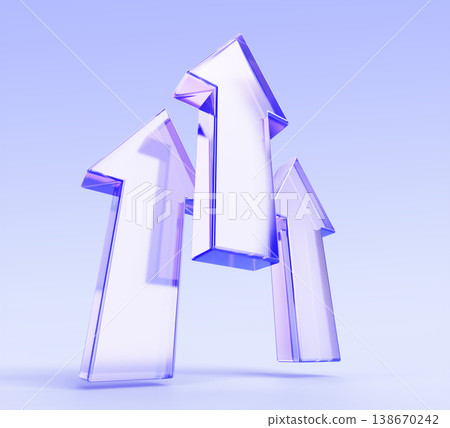 Glass holographic up arrows on light blue 3d background. Business success, financial growth, upward movement. Modern technology presentation, way forward, high speed motion effect. 3D illustration Glass holographic up arrows on light blue 3d background. Business success, financial growth, upward movement. Modern technology presentation, way forward, high speed motion effect. 3D illustration 138670242