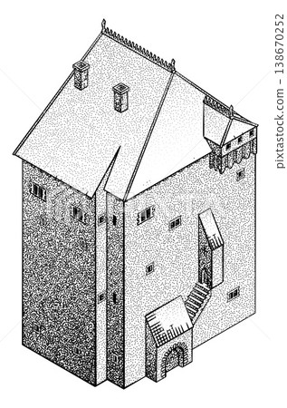 Medieval Building Map Icon Vintage Illustration 138670252