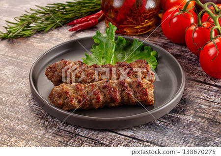 Grilled beef kebab minced meat Grilled beef kebab minced meat 138670275
