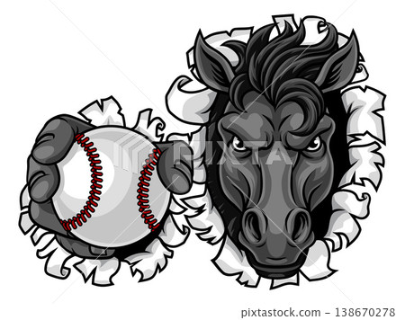 Horse Mustang Stallion Baseball Sports Team Mascot Horse Mustang Stallion Baseball Sports Team Mascot 138670278