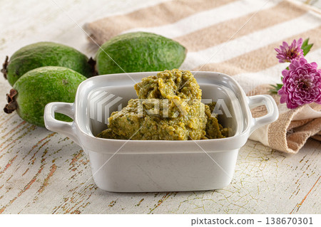 Sweet green feijoa fruit puree Sweet green feijoa fruit puree 138670301