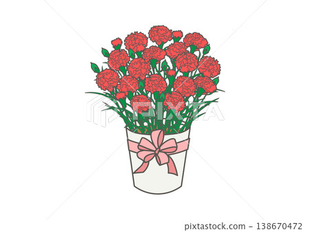 Illustration of a potted red carnation Illustration of a potted red carnation 138670472