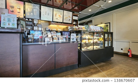 this is food and drink display at cafe restaurant. this is food and drink display at cafe restaurant. 138670607