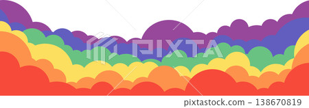 Vibrant Rainbow Clouds Border Illustration, Layered Abstract Cloudscape Background, Colorful Sky Frame for LGBTQA+ Pride and Creative Design Vibrant Rainbow Clouds Border Illustration, Layered Abstract Cloudscape Background, Colorful Sky Frame for LGBTQA+ Pride and Creative Design 138670819