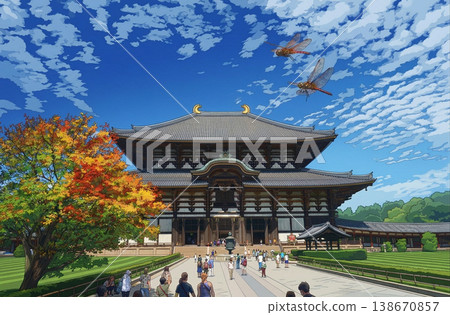 Autumn at Todai-ji Temple and Two Dragonflies - Illustration 1 138670857