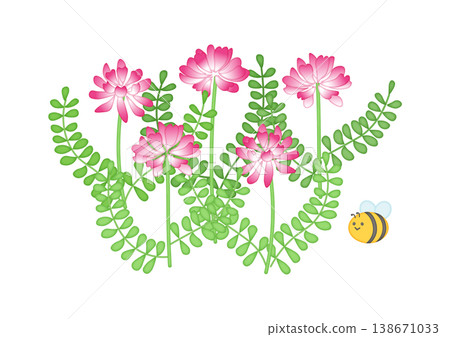 Cute illustration of a bee and lotus flower Cute illustration of a bee and lotus flower 138671033