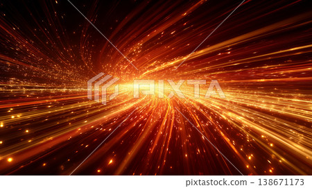 A fantastical background image with a sense of speed, featuring countless golden particles and lines of light flowing towards the horizon. A fantastical background image with a sense of speed, featuring countless golden particles and lines of light flowing towards the horizon. 138671173