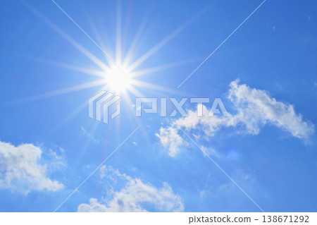 Blue sky and sun, direct sunlight, free space image (Fix photo) 138671292
