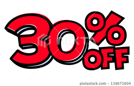 A 30% OFF text element. A pop-style sale logo with a thick black outline and red lettering. Easy-to-use material with a transparent background. A 30% OFF text element. A pop-style sale logo with a thick black outline and red lettering. Easy-to-use material with a transparent background. 138671604