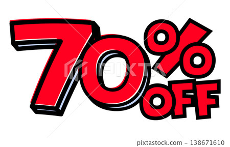 A text element for "70% OFF". A pop-style sale logo with a thick black outline and red lettering. Easy-to-use material with a transparent background. A text element for "70% OFF". A pop-style sale logo with a thick black outline and red lettering. Easy-to-use material with a transparent background. 138671610