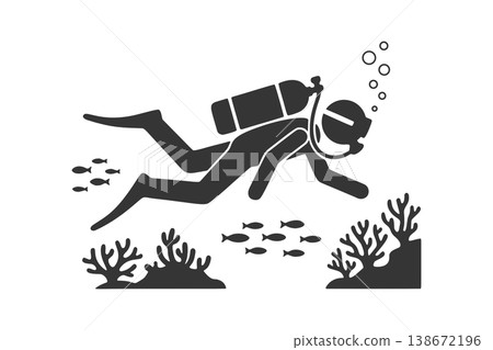 潛水員剪影圖標 138672196
