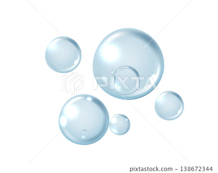 Blue water drops and cosmetic serum bubbles isolated on white background. Realistic 3D liquid graphic for skincare hydration, hyaluronic acid anti-aging beauty product design and medical concept. Blue water drops and cosmetic serum bubbles isolated on white background. Realistic 3D liquid graphic for skincare hydration, hyaluronic acid anti-aging beauty product design and medical concept. 138672344