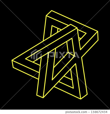 Escher style. Impossible optical illusion shape. Optical art object. Impossible figures. Line art. Geometry. Escher style. Impossible optical illusion shape. Optical art object. Impossible figures. Line art. Geometry. 138672434