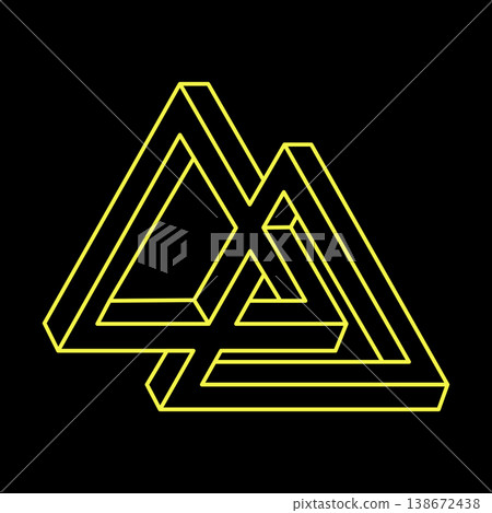 Escher paradox. Impossible shape logo design, optical illusion object. Optical art. Sacred geometry figure.  138672438
