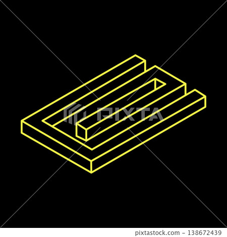 Escher paradox. Impossible optical illusion shape. Optical art object. Sacred geometry. Impossible figures. Line art.  138672439