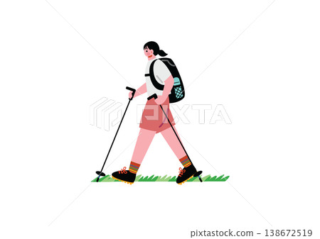 Illustration of a woman hiking in the mountains Illustration of a woman hiking in the mountains 138672519