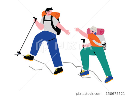 一幅男女登山的插圖 138672521