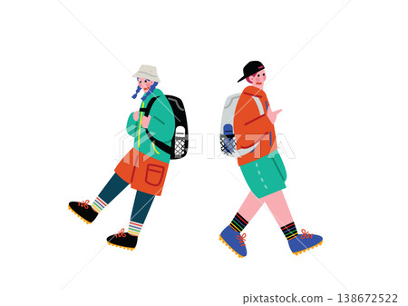 一幅描繪熱愛戶外活動的男女的插圖 138672522