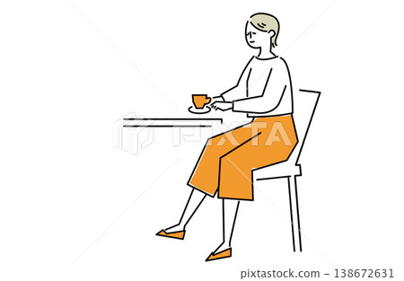 一位女士正在悠閒地享受下午茶時光。 138672631