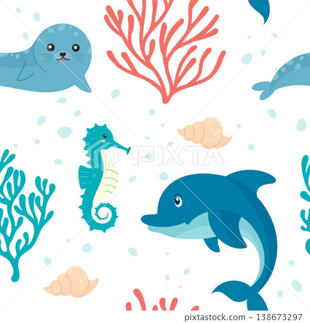 cute sea animals pattern cute sea animals pattern 138673297