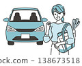 插圖描繪了一位購物後返回的女士和一輛汽車。 138673518