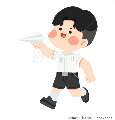 Boy student throwing paper airplane 138673653