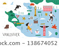Vancouver illustrated map with landmarks, nature and city lifestyle elements 138674052