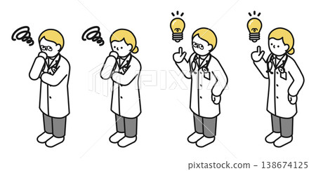 Isometric illustration: Man and woman coming up with an idea; man and woman thinking (doctors) Isometric illustration: Man and woman coming up with an idea; man and woman thinking (doctors) 138674125
