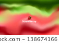Abstract blurred gradient background with red green wavy color and minimal sweet strawberry fruit illustration with typography. Perfect for summer branding, juice packaging or fresh wallpaper. 138674166