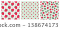Set of cute seamless patterns with sweet red strawberry fruits on pink gingham and striped background. Summer berry vector design collection for kids fabric, textile, wrapping paper, wallpaper print. 138674173