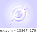 Abstract clear water drop, transparent soap bubbles and concentric circular ripples on pastel purple background. Cosmetic liquid hydration concept for skincare, hygiene and beauty product 138674179
