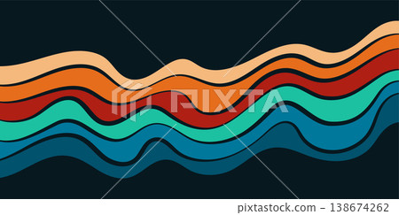 Retro background with wavy stripes, abstract distorted lines, vintage optical pattern in a vector illustration 138674262