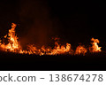 Burning fire flames isolated on dark background with smoke, dramatic wildfire effect, high contrast fire texture for overlay and design use. 138674278